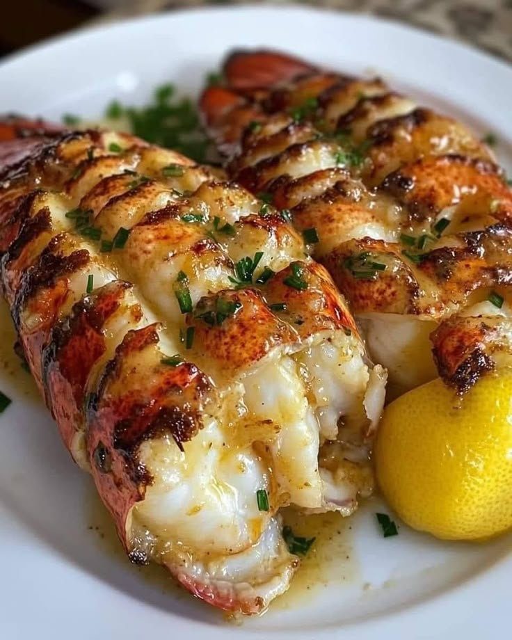 Grilled lobster tails with lemon